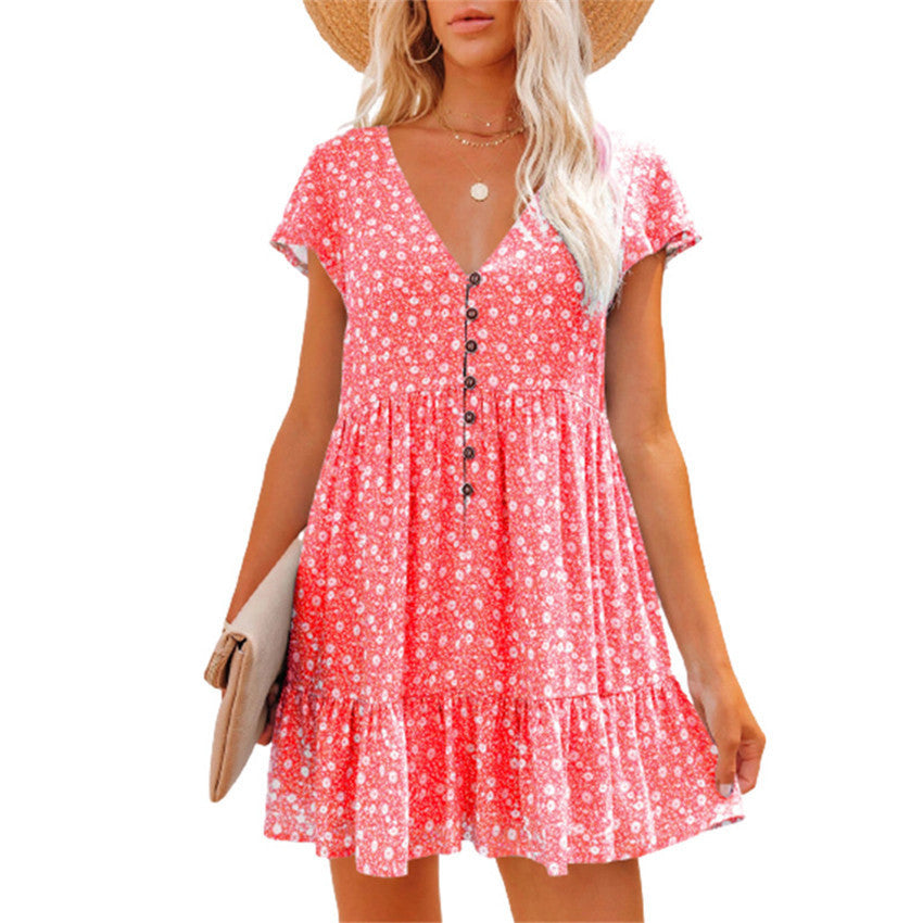 Women’s summer dress with cute floral design and button details Ivyshape