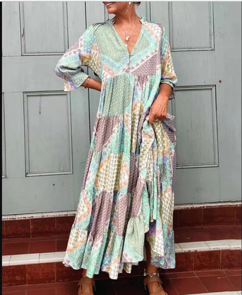 Ladies max dress with unique patchwork design and side pockets Ivyshape