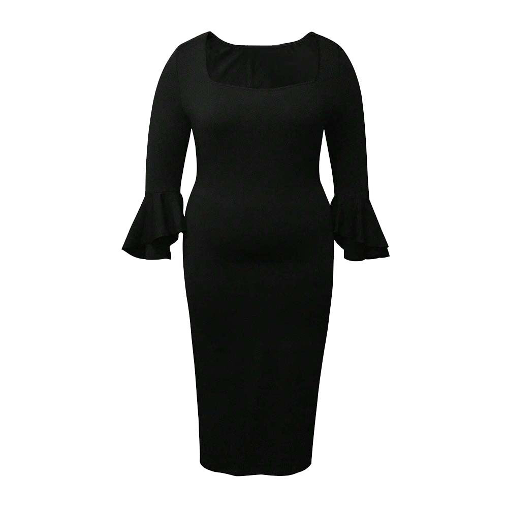 Women's fitted maxi dress with stylish square neckline and bell sleeves Ivyshape