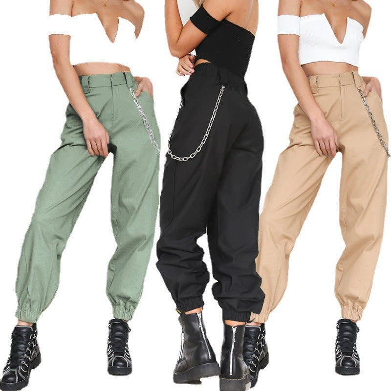 Women's baggy pants with chain details and comfortable waistband Ivyshape