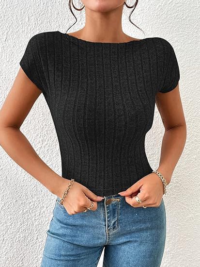 Ladies Rib Short Sleeve Top Ivyshape