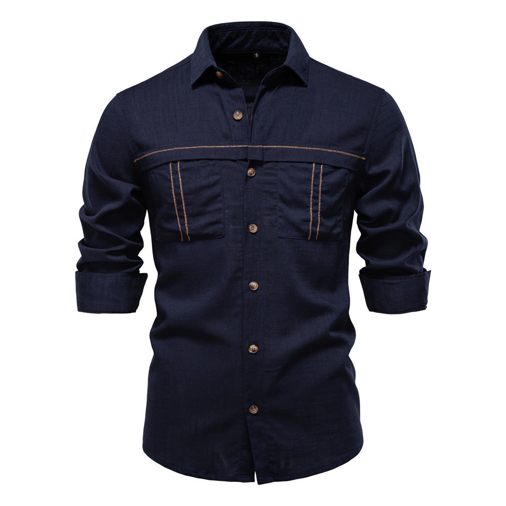 Men's denim shirt with double chest pockets and contrast stitching Ivyshape
