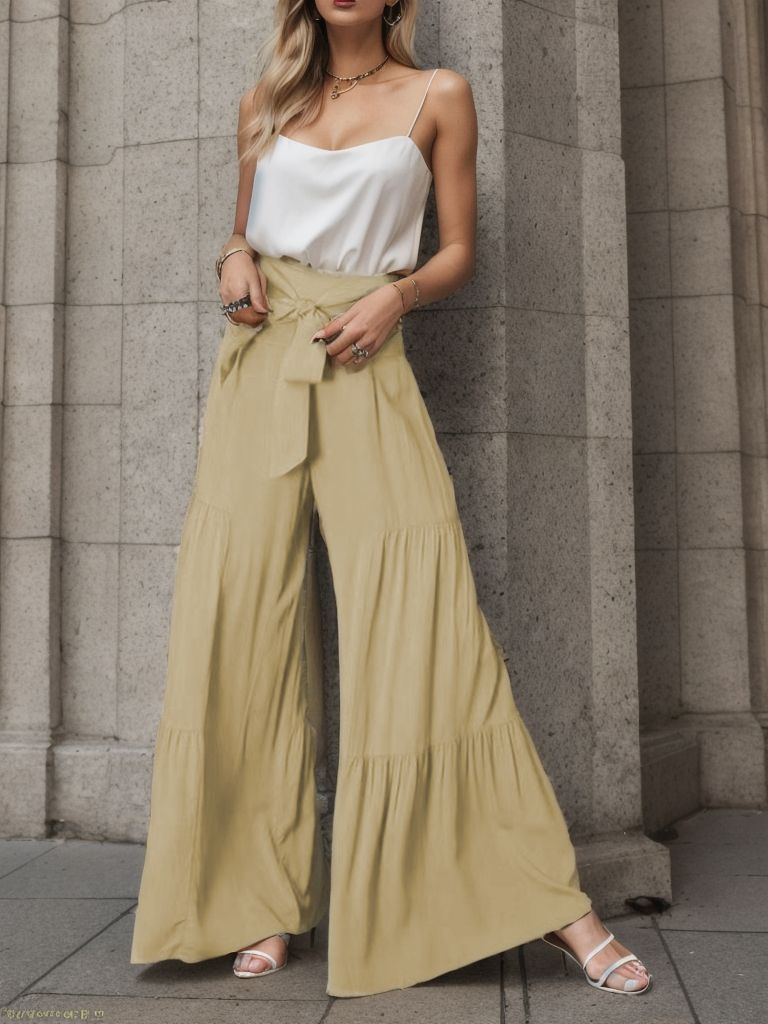 Women's Bohemian wide-leg culottes with tie belt Ivyshape