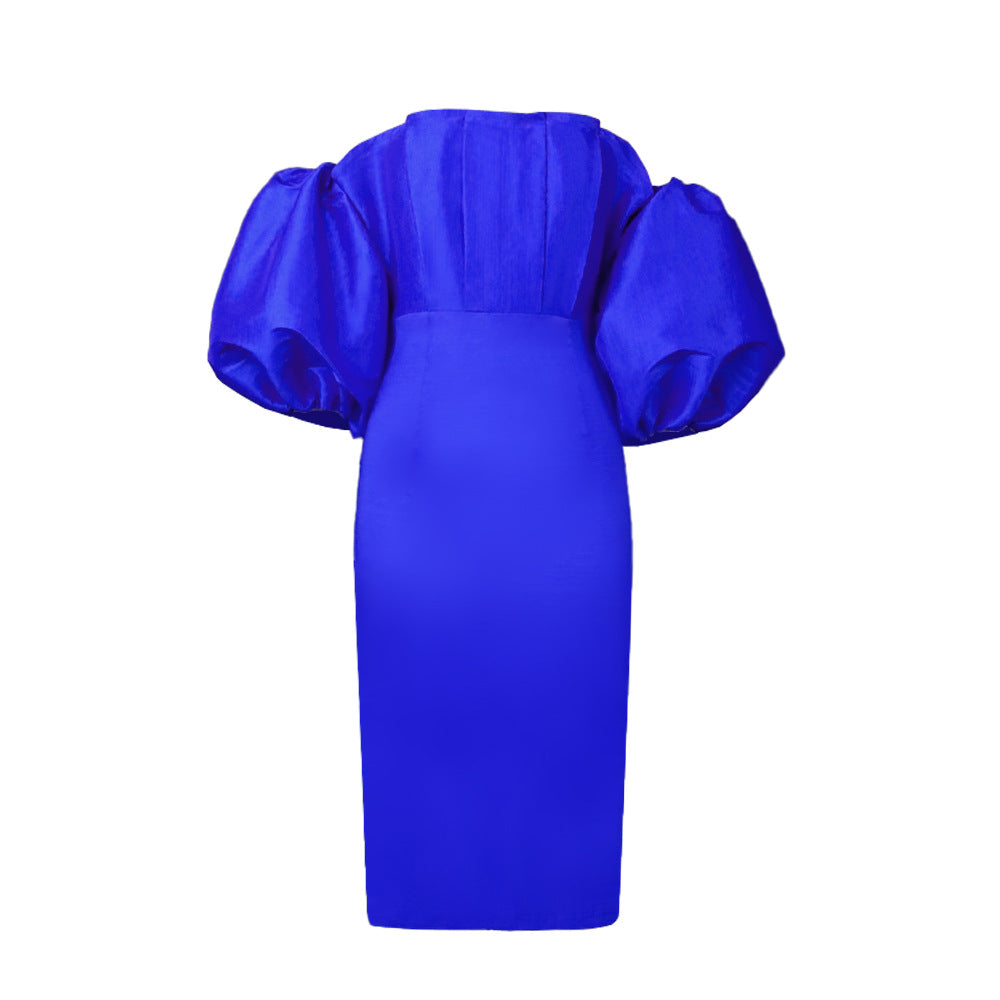 Women's midi dress with off-the-shoulder design and voluminous sleeves Ivyshape