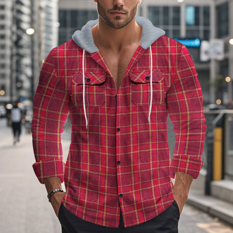 Men's lightweight flannel shirts with hood and modern check details Ivyshape