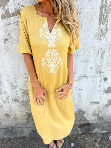 Ladies Bohemian Style Midi Dress with Embroidered Details Ivyshape