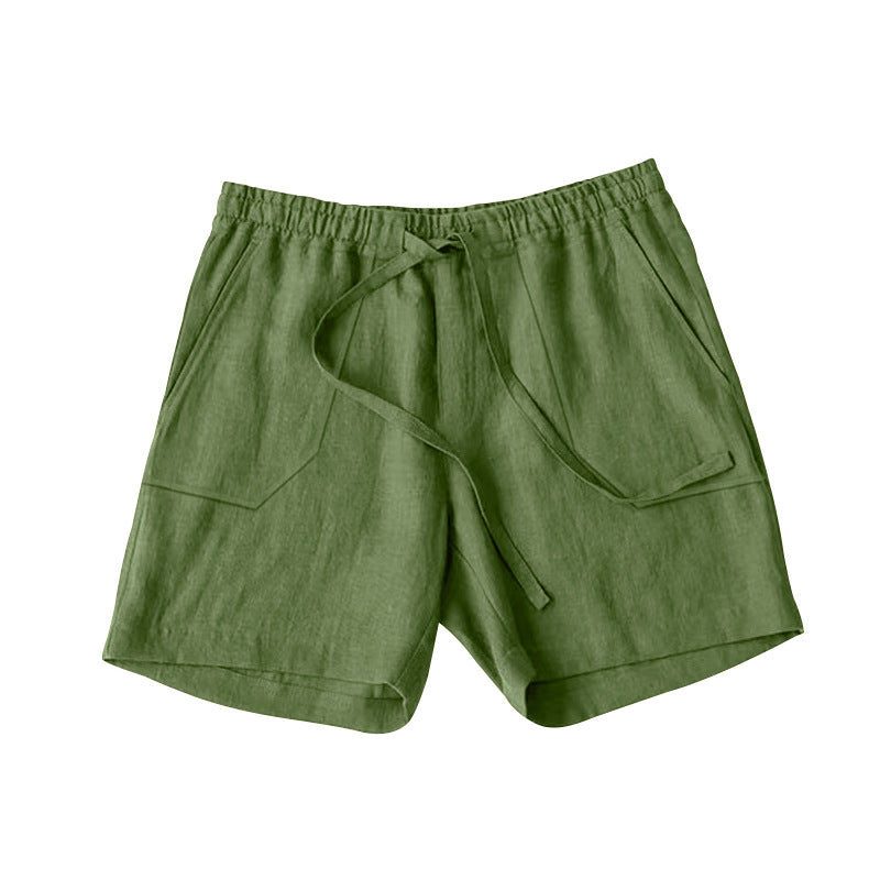 Women's casual linen shorts with elastic waistband and drawstring Ivyshape
