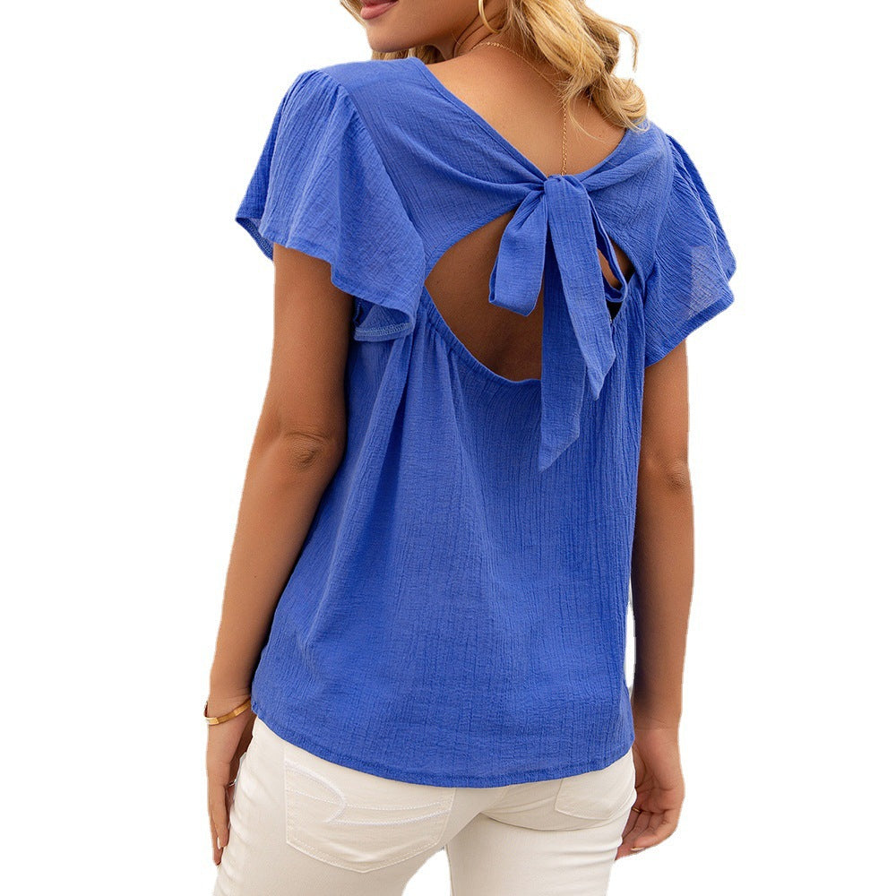 Women's Casual Short Sleeve Top with Loop Detail Ivyshape
