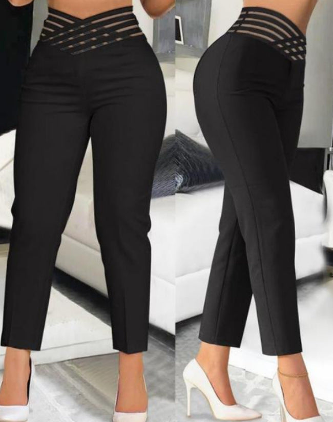 Women stylish high-waist pants with transparent grid waistband Ivyshape