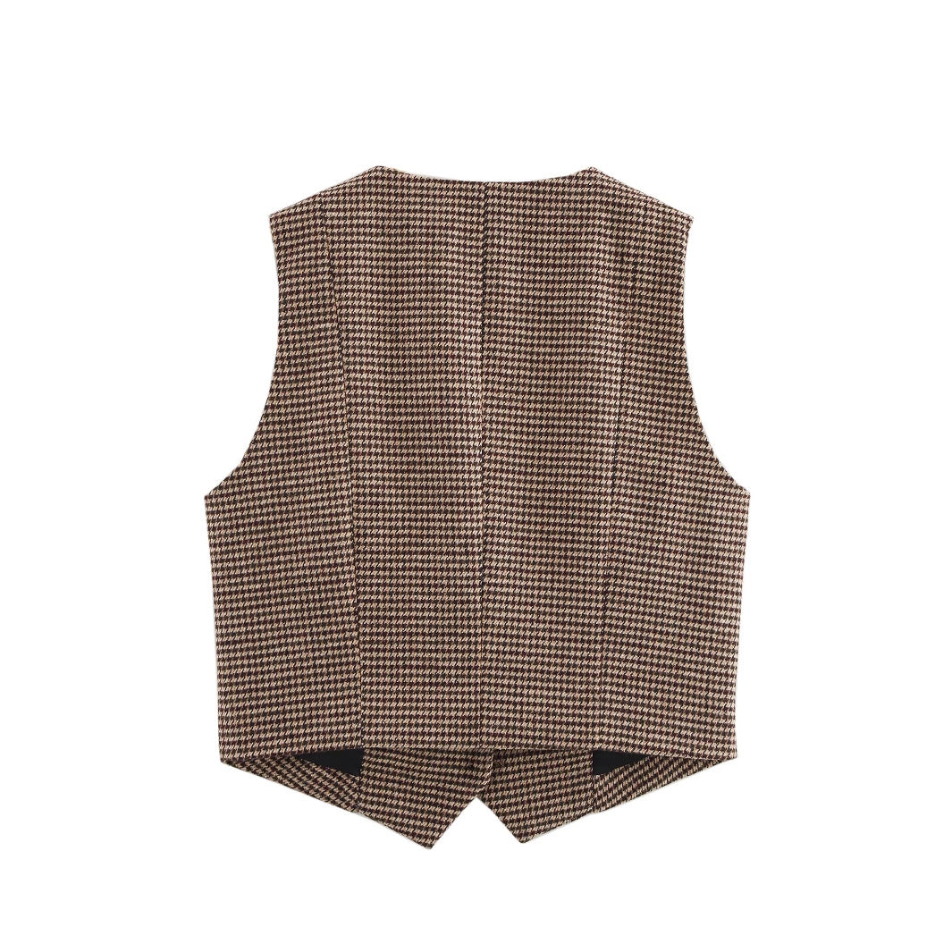 Women’s vest with elegant check pattern and button details Ivyshape