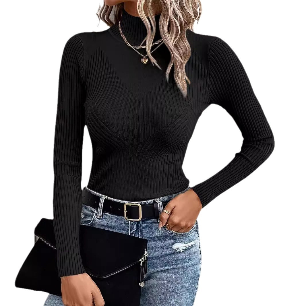 Women elegant, figure-hugging turtleneck sweater with vertical rib pattern Ivyshape