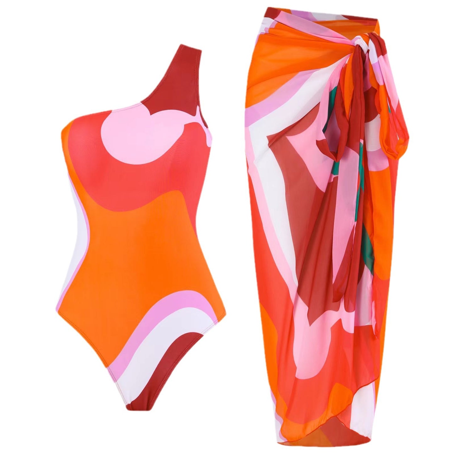 Women's asymmetrical swimsuit with transparent pareo Ivyshape