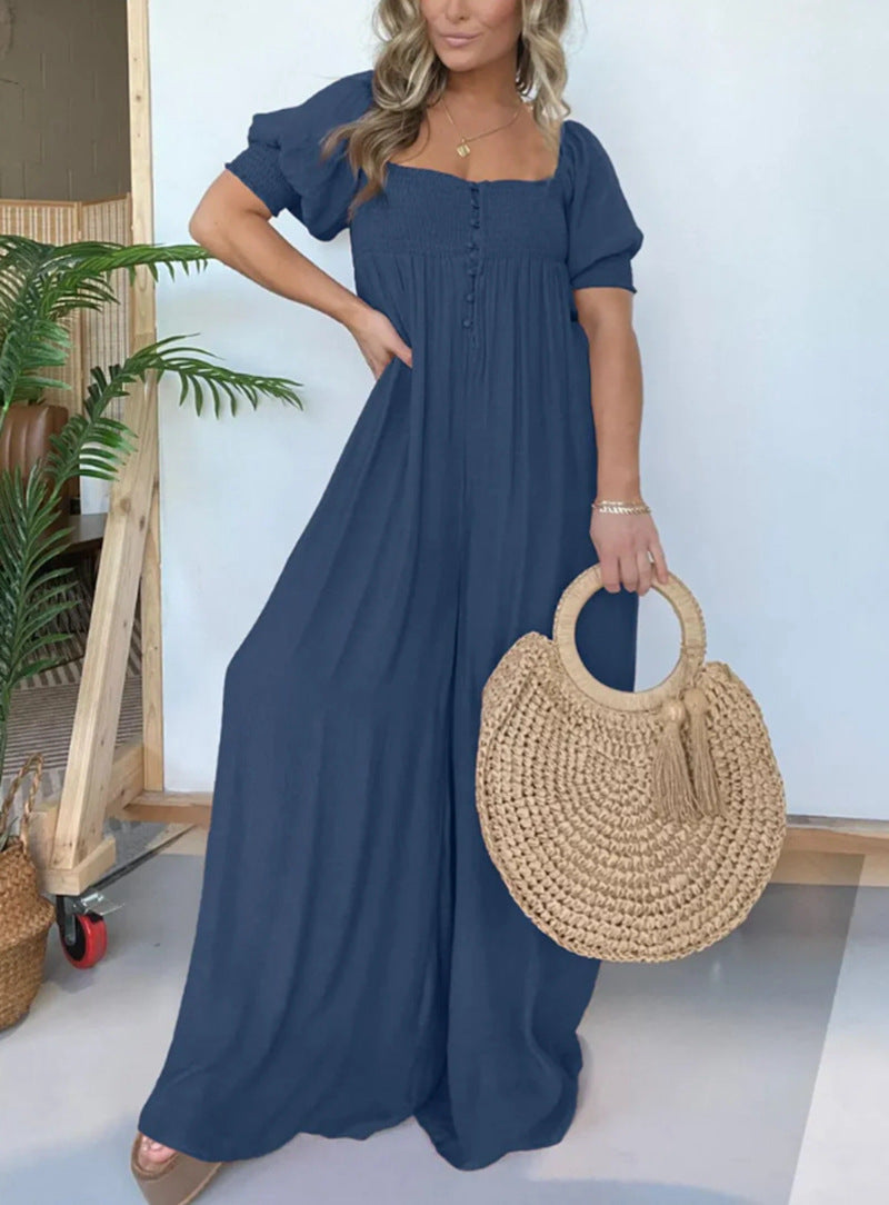 Women’s jumpsuit with wide leg and charming square neckline Ivyshape