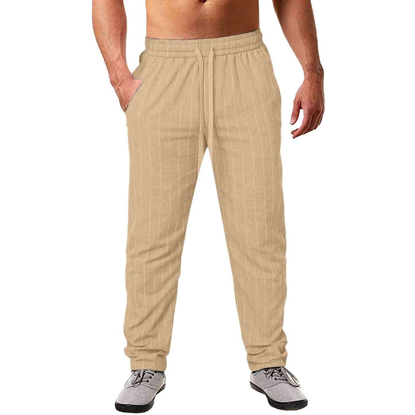Men's casual striped pants made of cotton blend with elastic waistband and practical side pockets Ivyshape