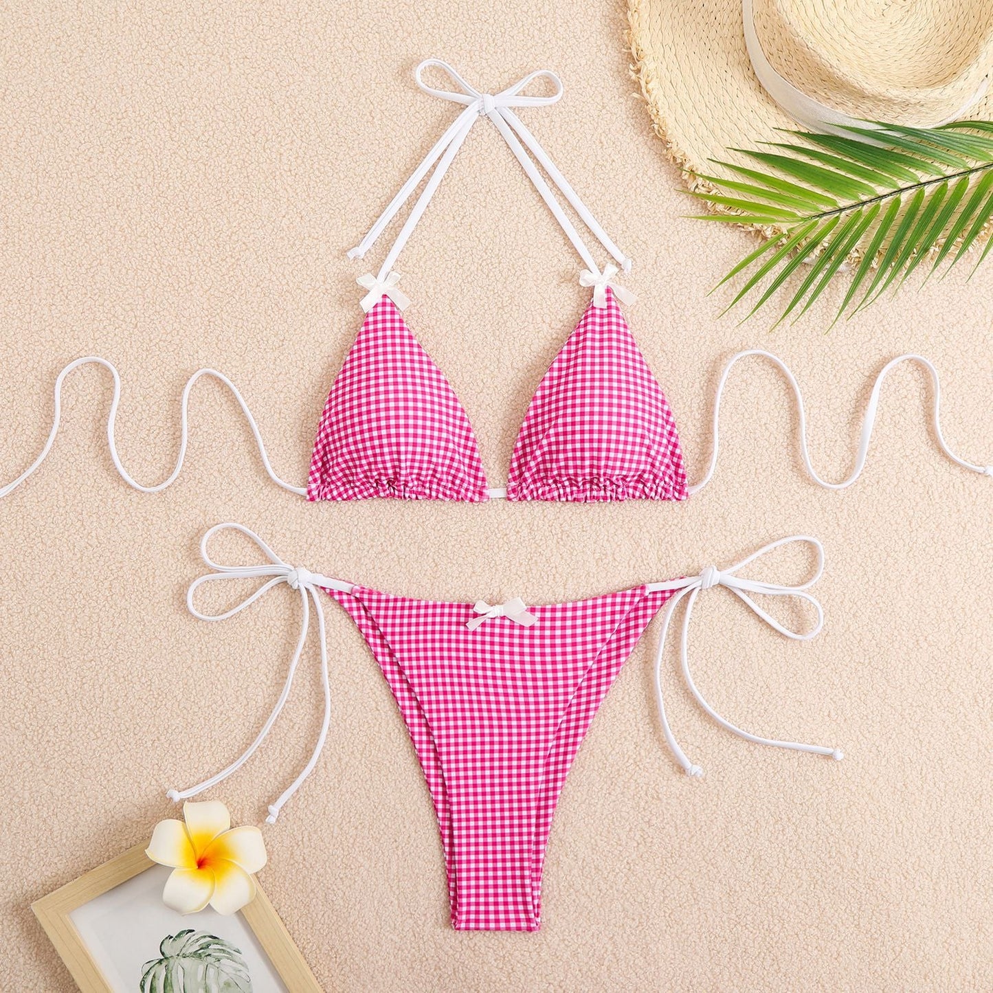 Women's bikini set with checkered pattern and adjustable straps Ivyshape