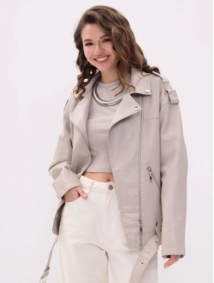 Women's fashionable biker jacket with innovative details Ivyshape