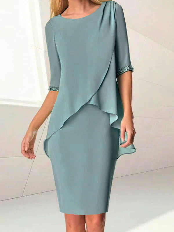 Women Elegant Wrap Dress with Flowing Hem and Lace Ivyshape