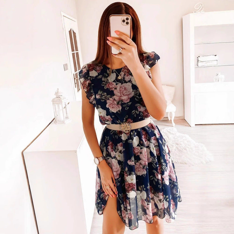 Ladies Floral Ruffle Midi Dress Ivyshape