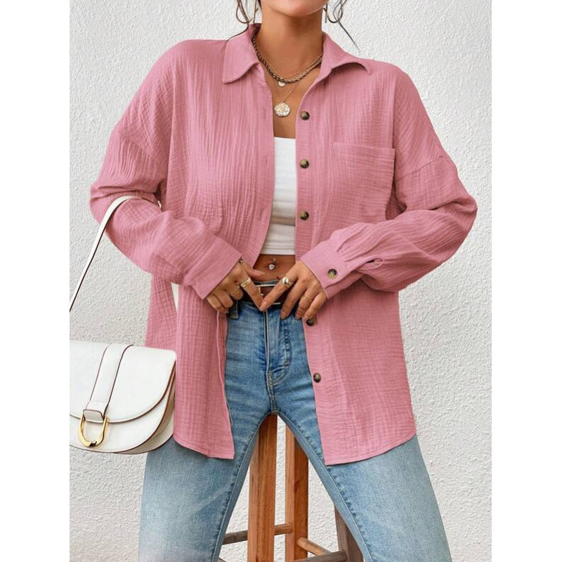 Women's Casual Overshirt Blouse with Button Details Ivyshape