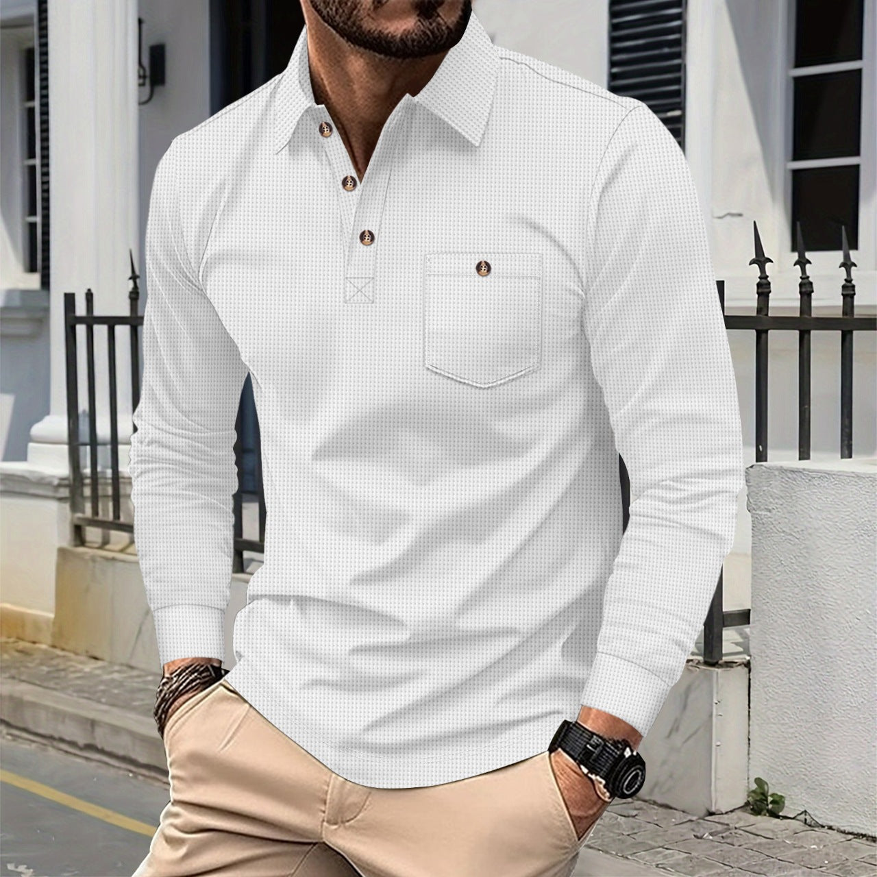 Men's long-sleeve shirt with trendy design and practical chest pocket Ivyshape