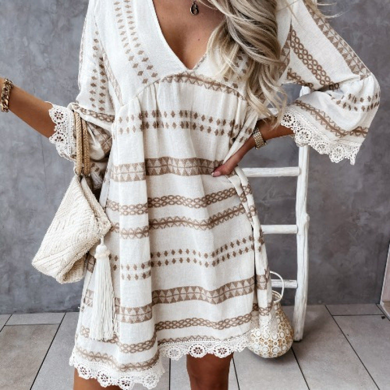 Women Bohemian Style Bell Sleeve Mini Dress Ivyshape