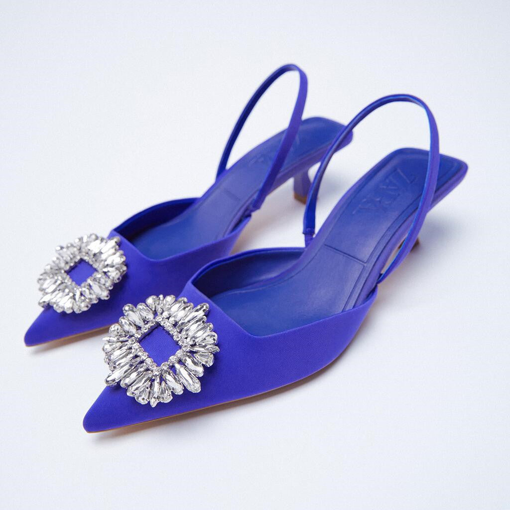 Women's elegant sling-back pumps with glittering appliqué Ivyshape