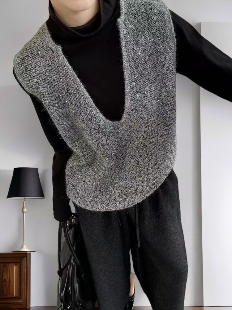 Women's knitted vest with deep V-neck and loose fit Ivyshape