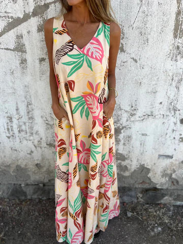 Women's summer maxi dress with colorful tropical pattern Ivyshape