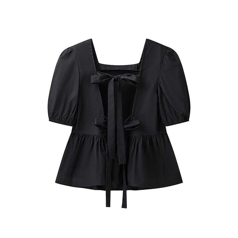 Women enchanting blouse with knot detail and puff sleeves Ivyshape