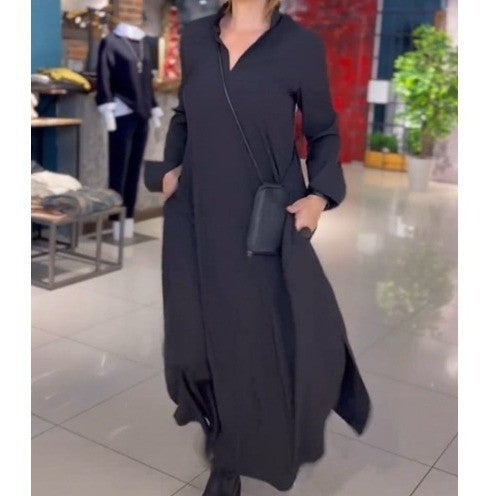 Women's Long Shirt Dress with Practical Side Pockets and Modern Cut Ivyshape