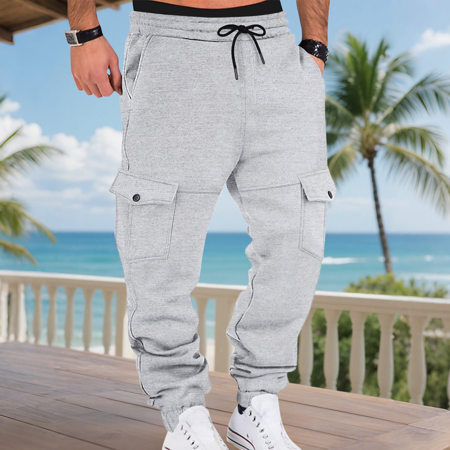 Men's cargo sweatpants with practical side pockets and elastic waistband Ivyshape