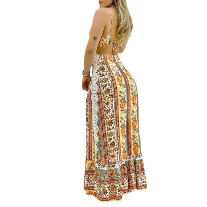 Ladies maxi dress with cheeky floral print and elastic waistband Ivyshape