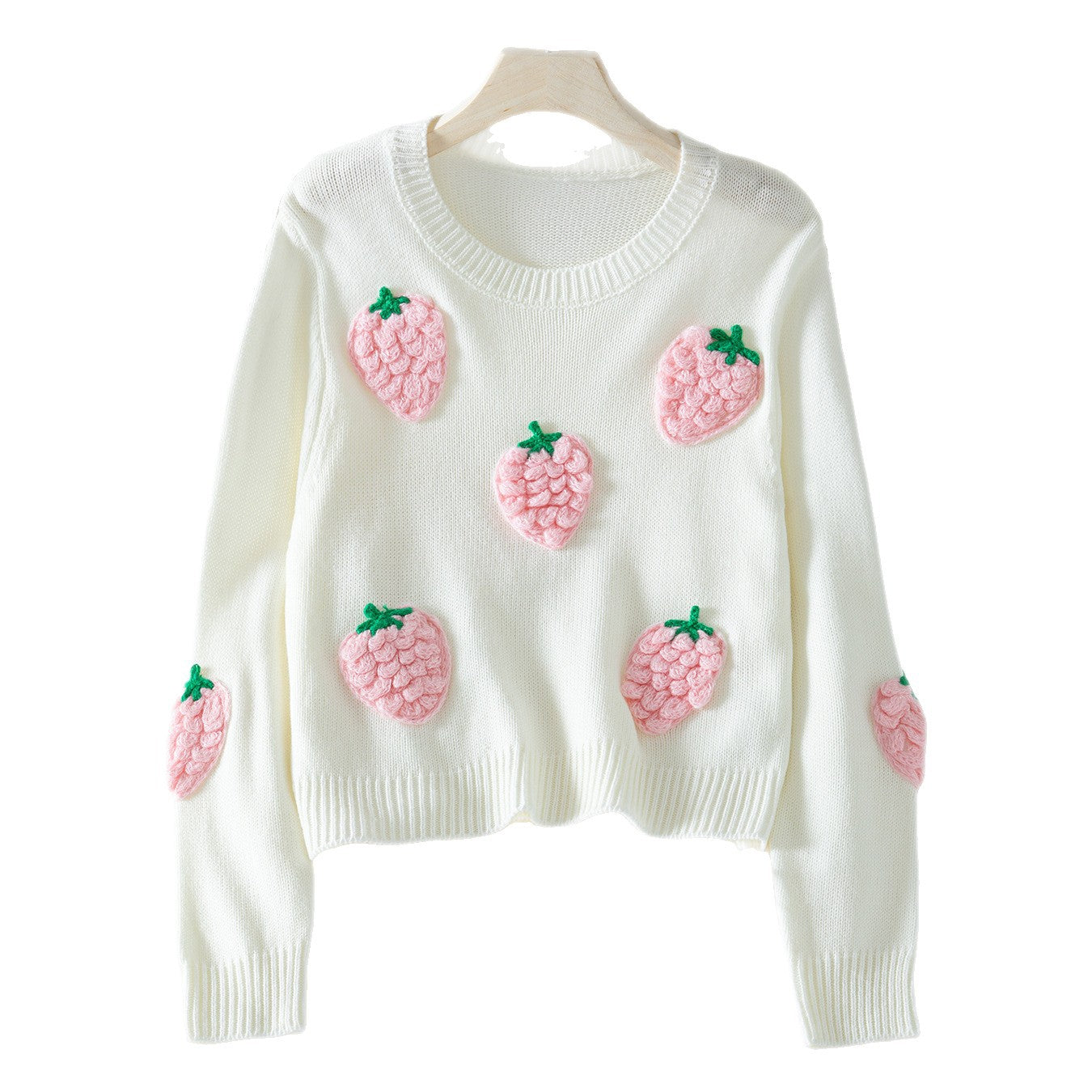 Women's knit sweater with strawberry appliqués and casual fit Ivyshape
