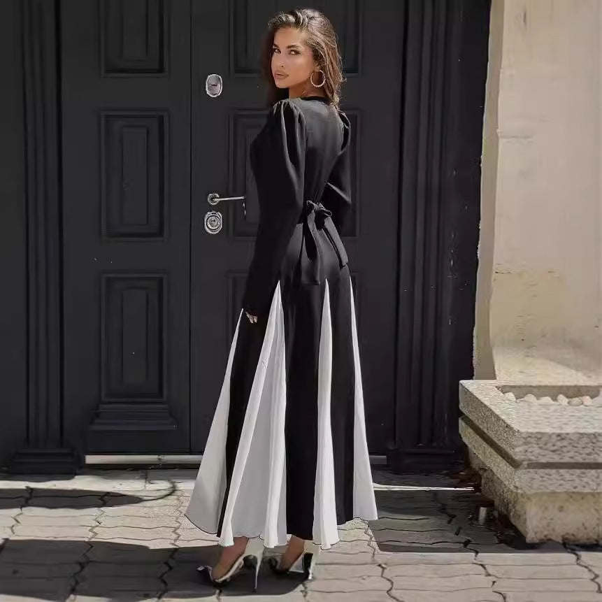 Women Elegant Long Sleeve Dress with Puff Sleeves and Flowing Hem Ivyshape