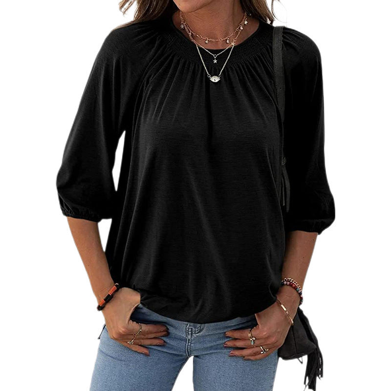 Women's airy blouse shirt with balloon sleeves and a sophisticated stand-up collar Ivyshape