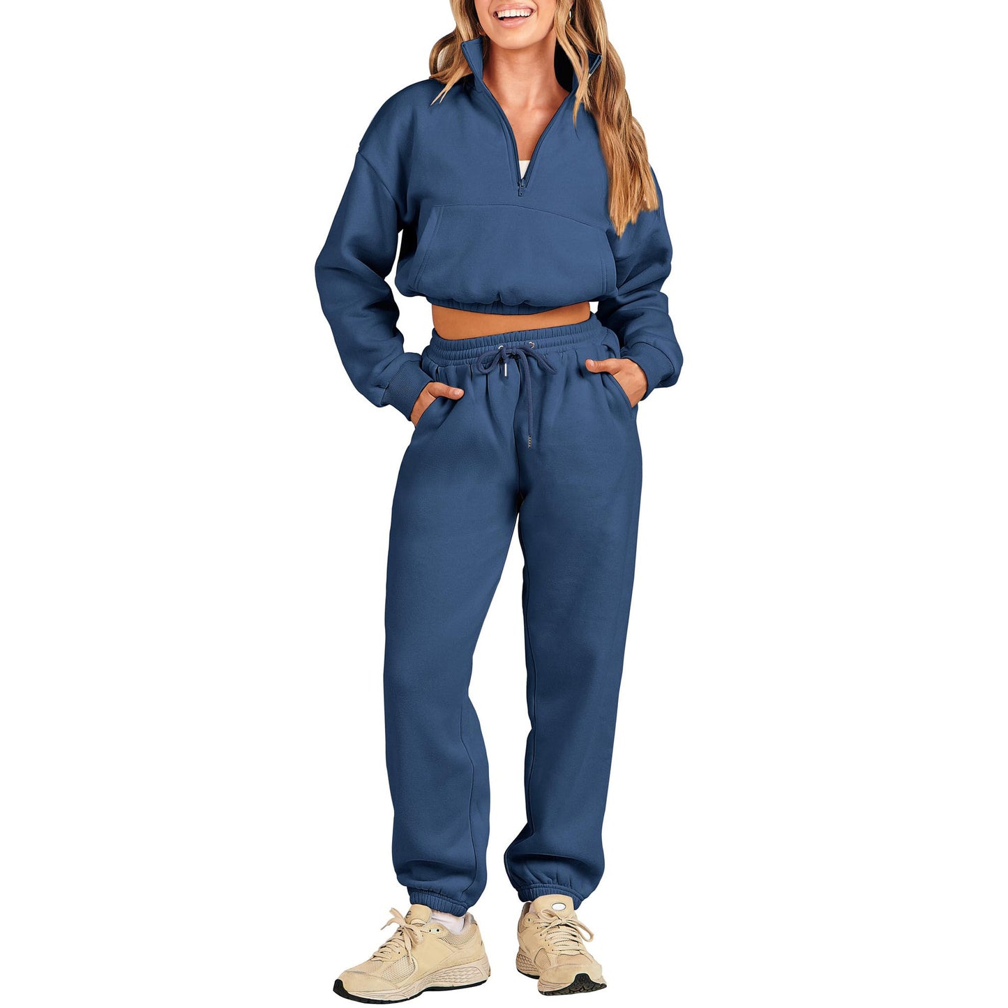 Women's cozy sweatshirt with half zip and elastic waistband Ivyshape