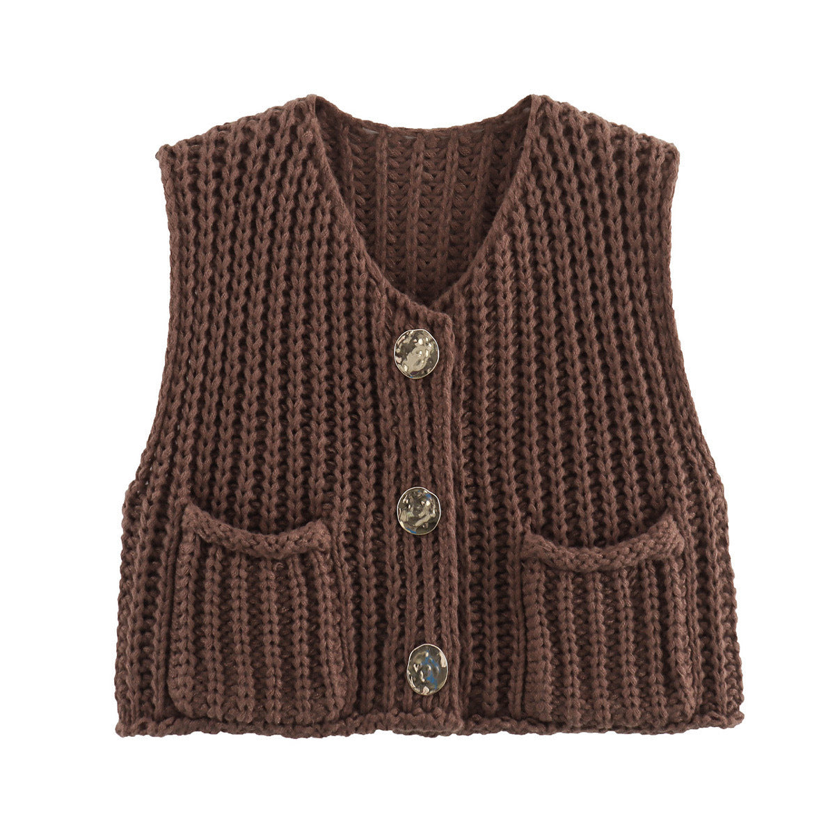 Women's knit vest with golden buttons and pockets Ivyshape