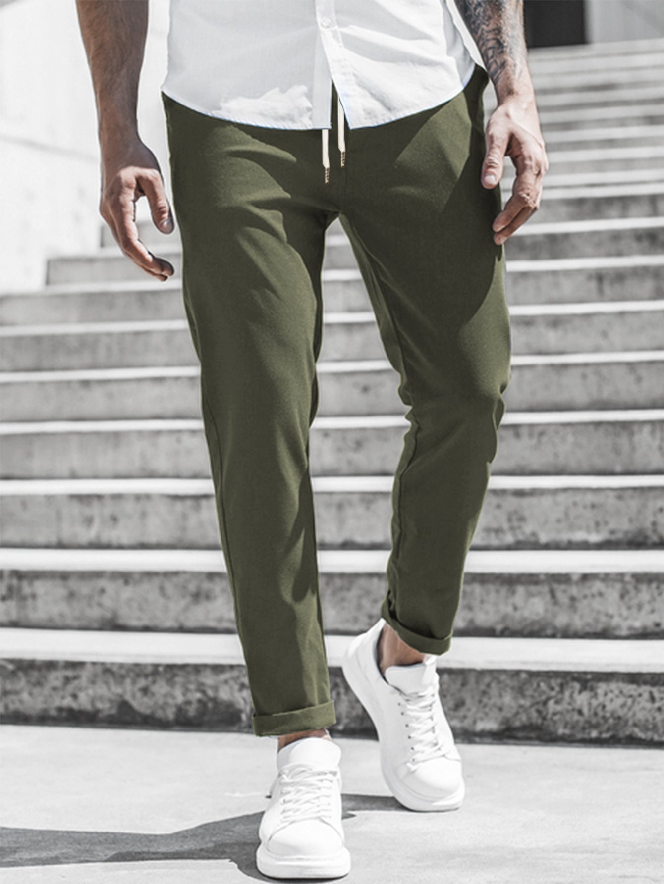 Men's sporty chino pants with flexible waistband and modern details Ivyshape