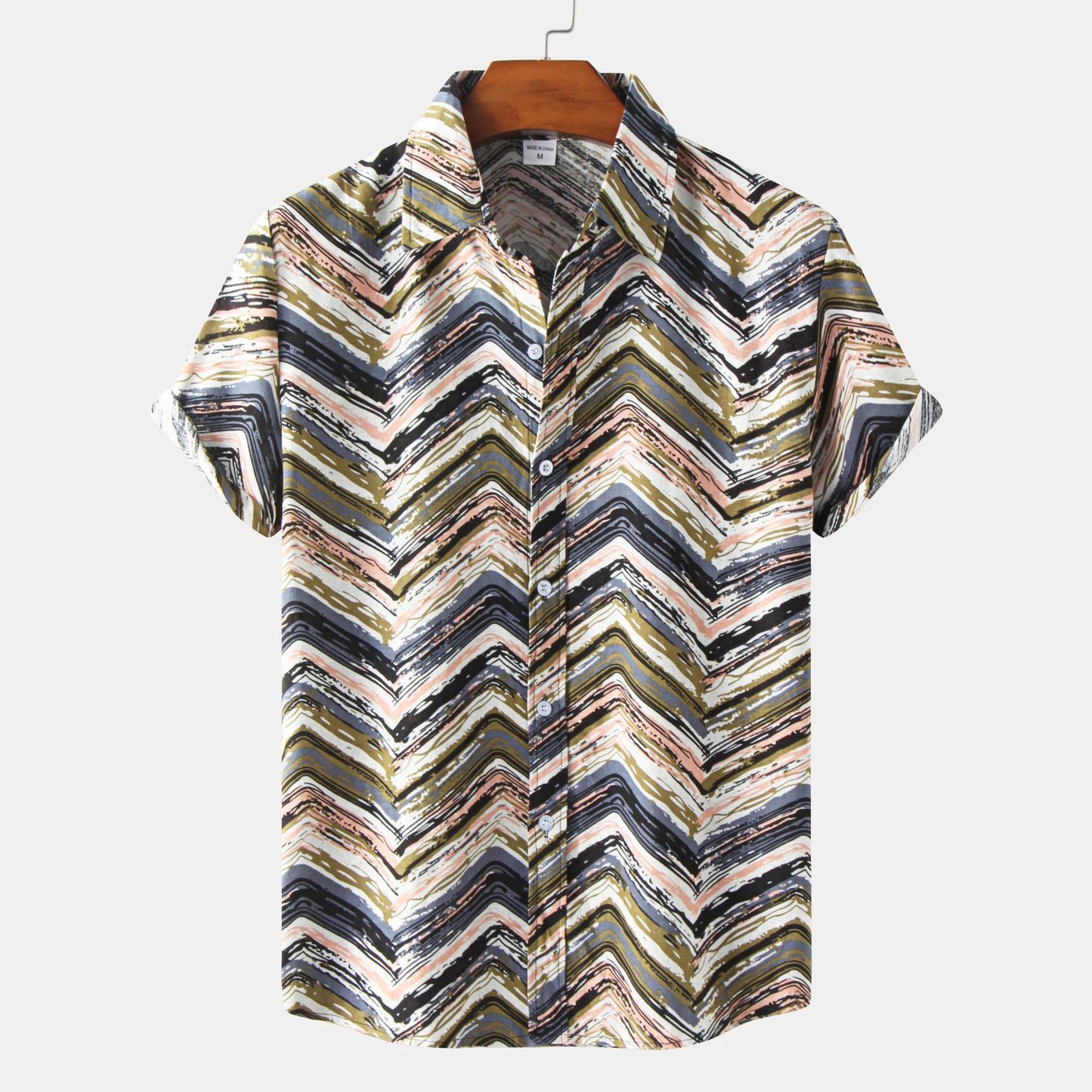 Men's Short Sleeve Shirt with Creative Brush Stroke Design Ivyshape