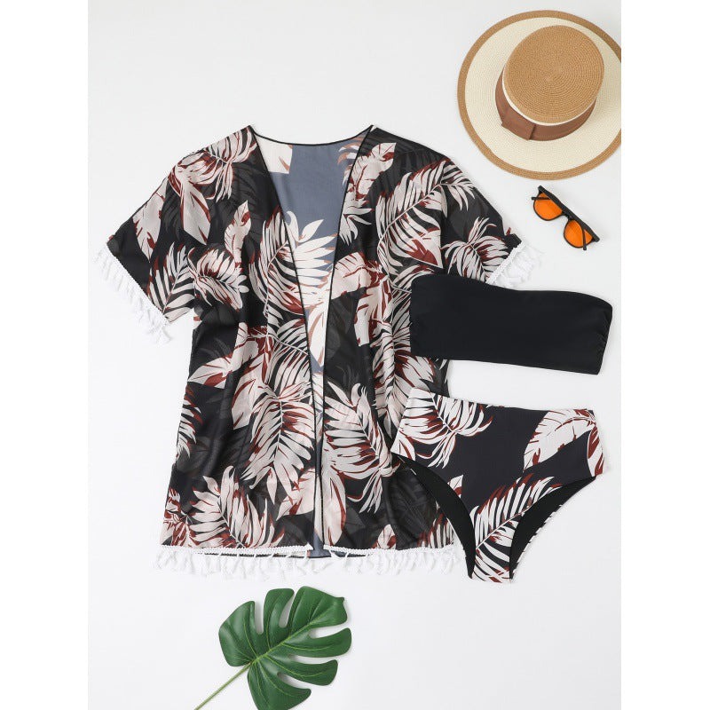 Women's Beach Set with playful floral cover-up and matching bikini Ivyshape