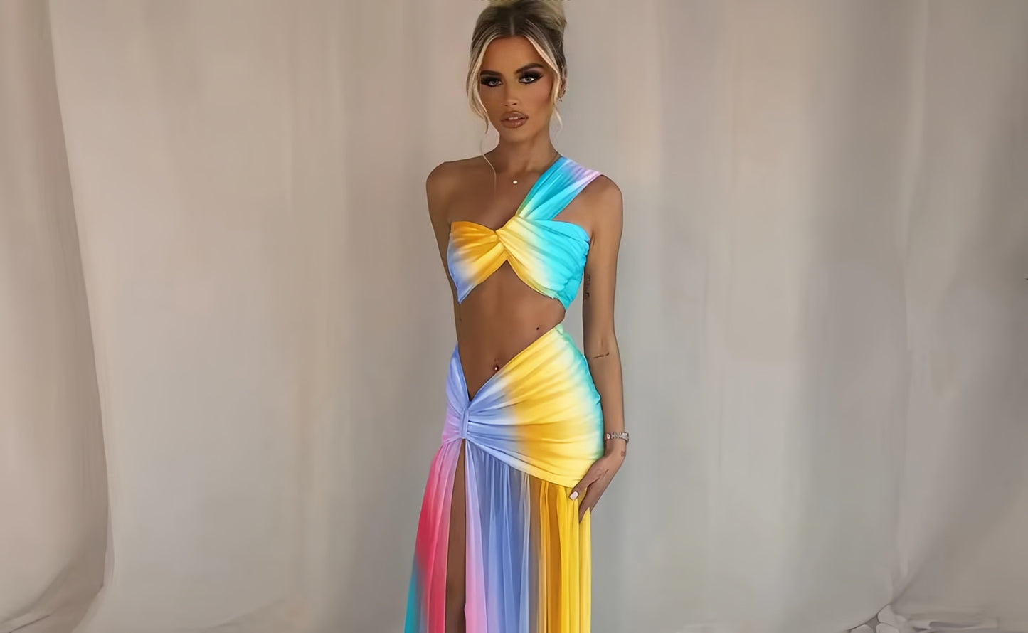 Women Exquisite Wrap Dress with Asymmetrical Cut and Deep Slit Ivyshape