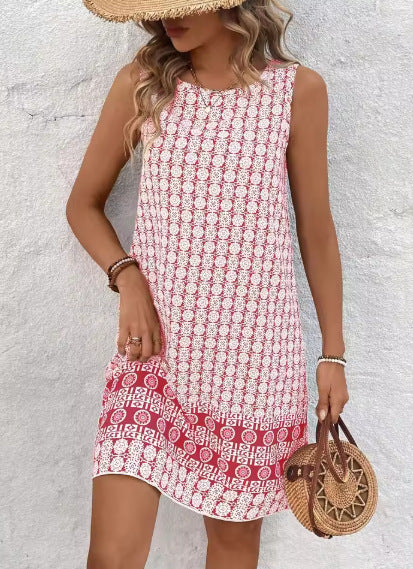 Women Sleeveless Boho Print Shift Dress Ivyshape