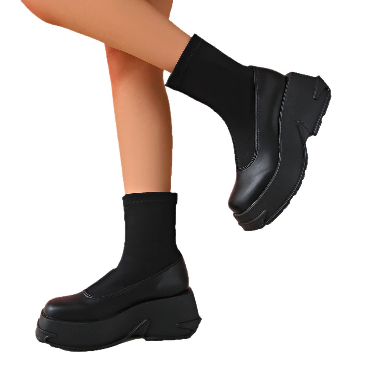 Ladies' platform sneakers with elegant sock design and non-slip sole Ivyshape