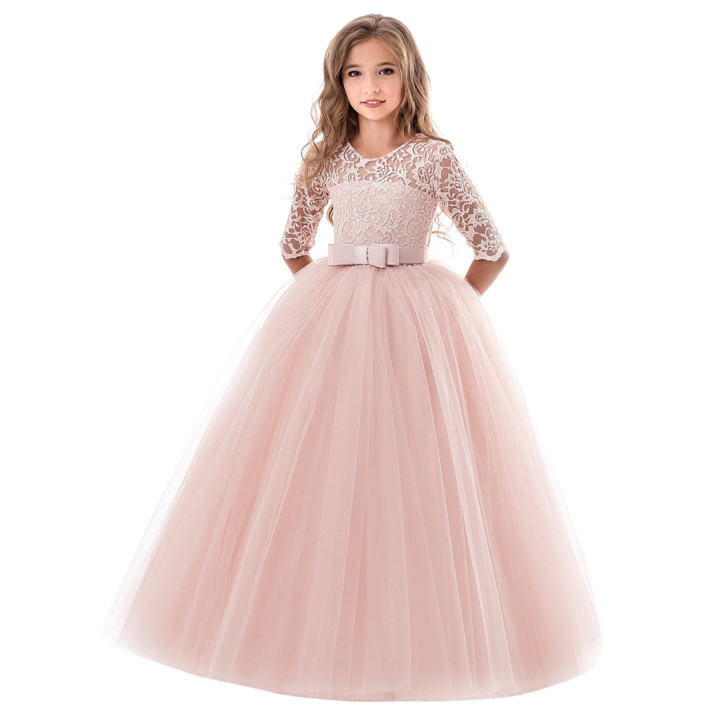 Girls festive dress with lace top and voluminous tulle skirt Ivyshape