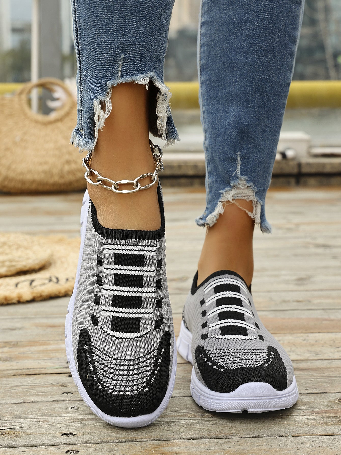 Women's sneakers in fashionable textile design with breathable knit structure Ivyshape