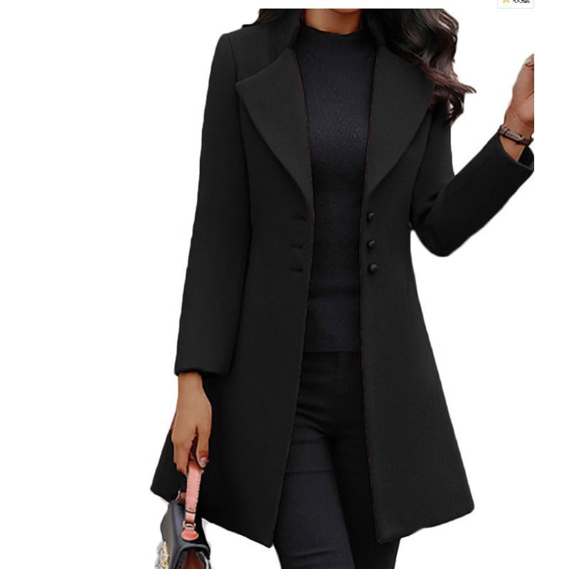 Women Elegant Wool Coat with Double Button Placket and Minimalist Design Ivyshape