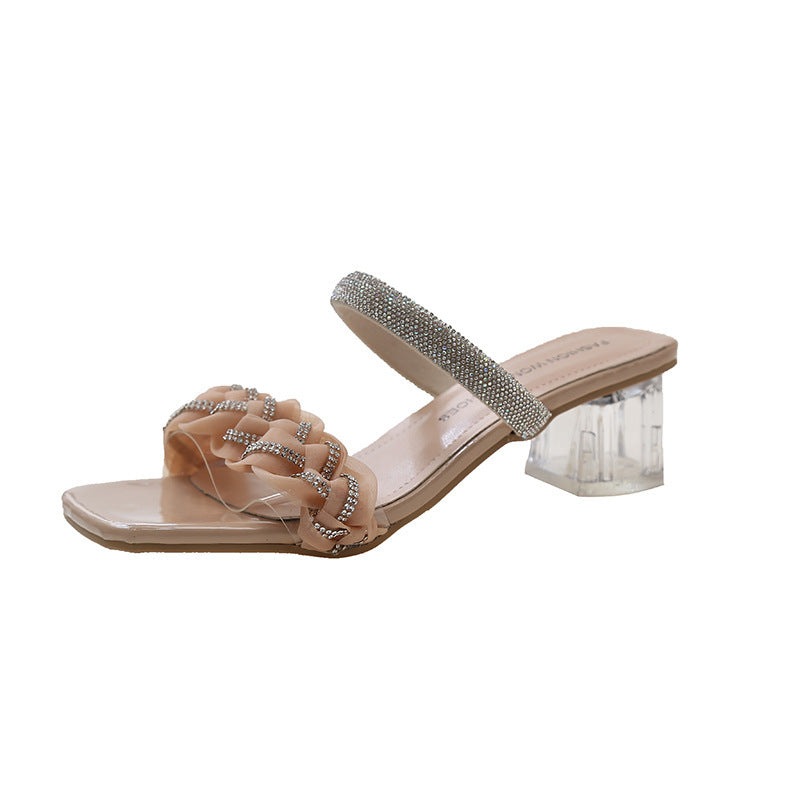 Ladies Elegant Sandals with Glitter Accents and Transparent Heels Ivyshape