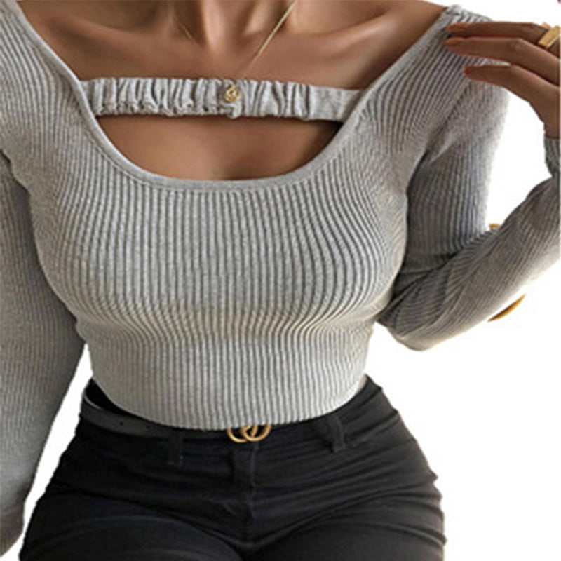 Women Long-sleeved top with sophisticated neckline and rib knit design Ivyshape