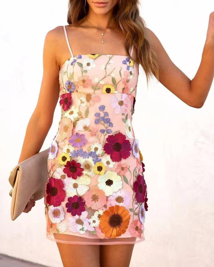 Ladies Elegant Dress with Floral Details and Transparent Inserts Mimi
