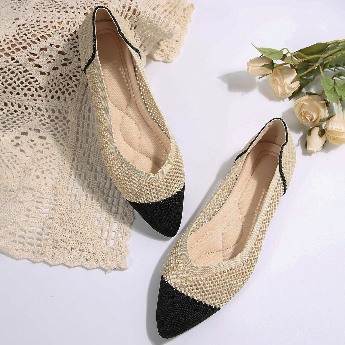 Women Breathable Mesh Pointed Toe Ballet Flats Ivyshape